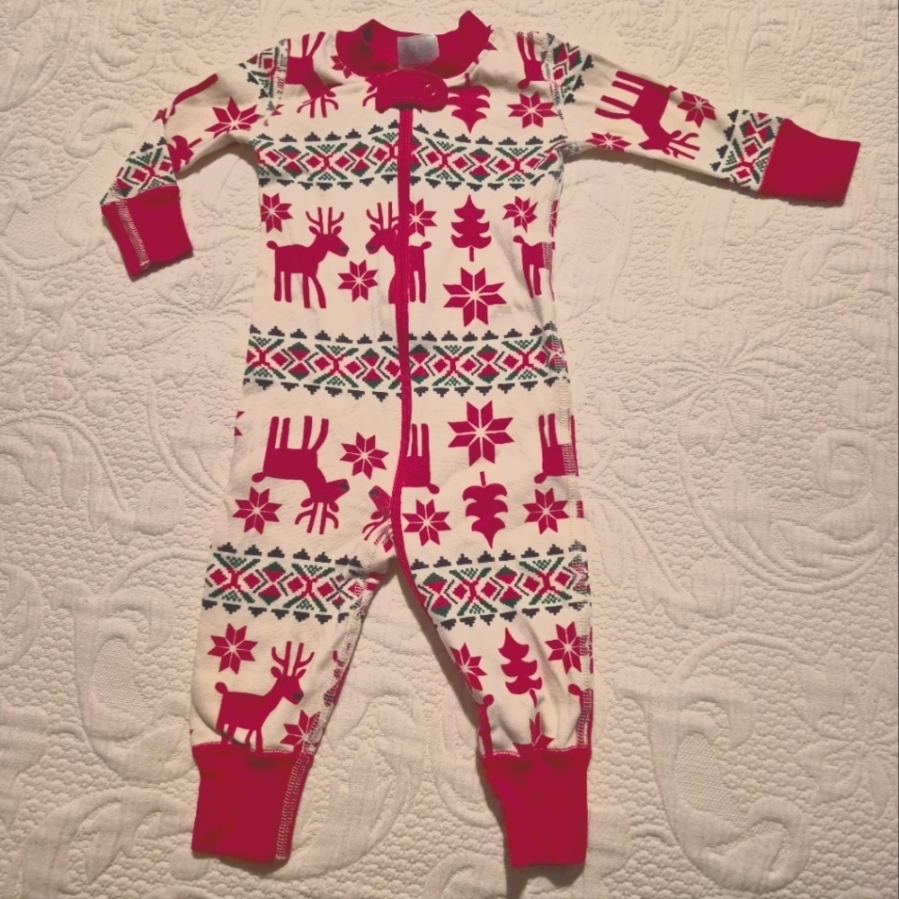 Hanna Andersson boys or girls size 60 or 3-6 months 1 piece pajama red/white EUC